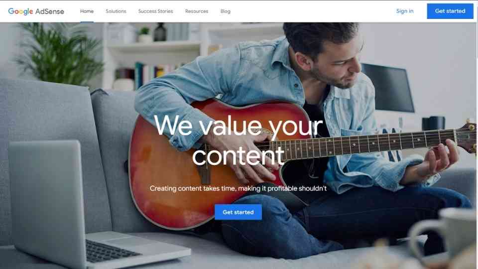 Adsense homepage screenshot এডসেন্সের হোমপেজের স্কিনশট