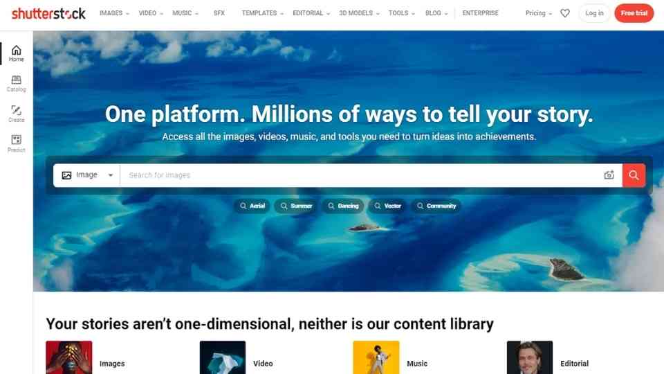 Shutterstock homepage screenshot শাটারস্টক হোমপেজের স্কিনশট